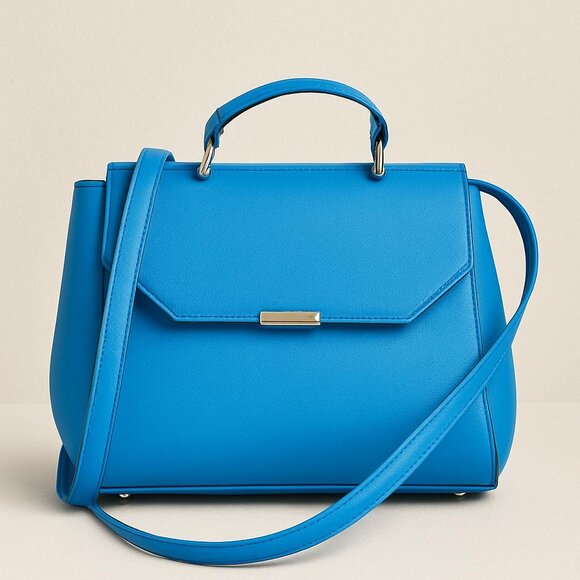 Vibrant Blue Structured Satchel Bag – Crossbody & Top Handle Purse - Picture 1 of 5